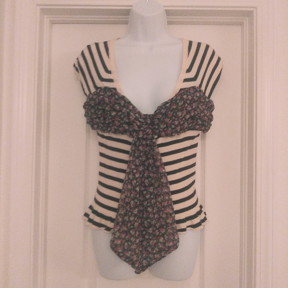 Anthropologie Moth Striped Bow Front Top